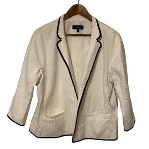 Talbots Textured Trim Blazer in White and Navy Blue